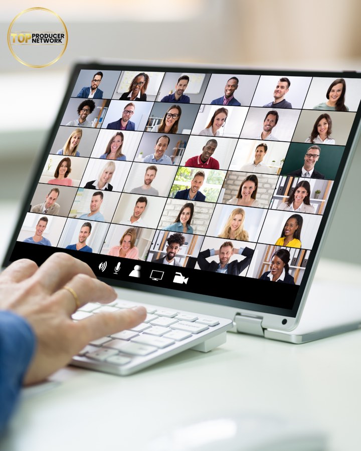 Laptop showing a large virtual real estate webinar